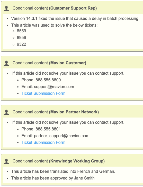 Example of what conditional content looks like for groups