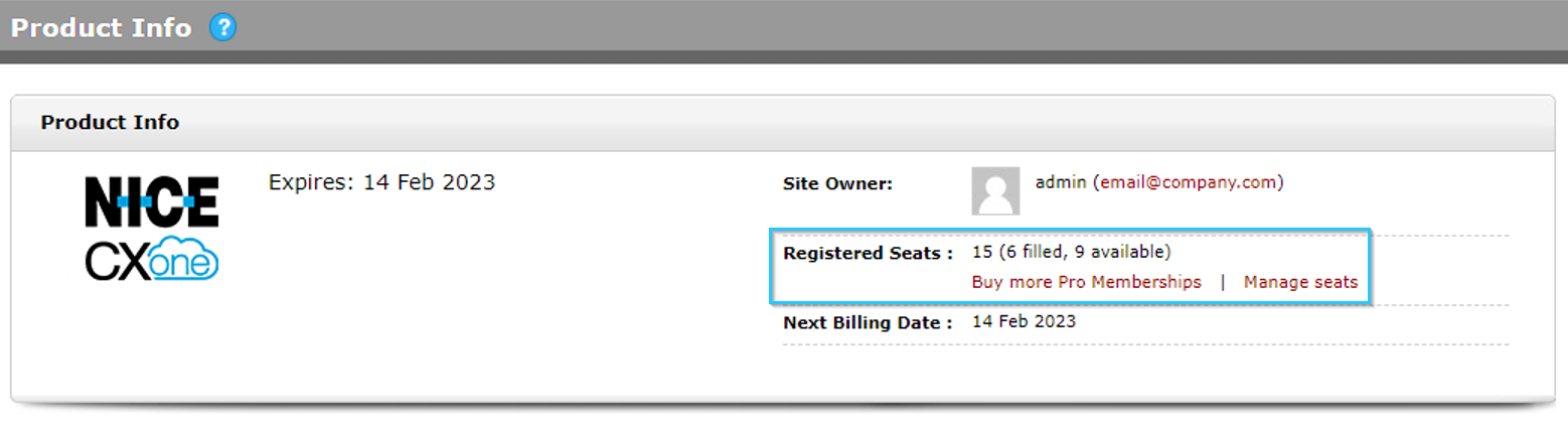 Expert Product Info screen showing number of filled and available seats